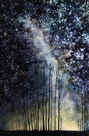 "Trees III", 20 x 30 cm, oil on leaf metal and canvas