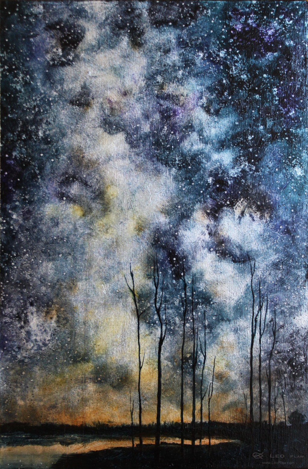 "Trees IV", 20 x 30 cm, oil on leaf metal and wood