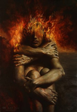 "Embrace", Leo Plaw?, 50 x 70cm, oil on canvas