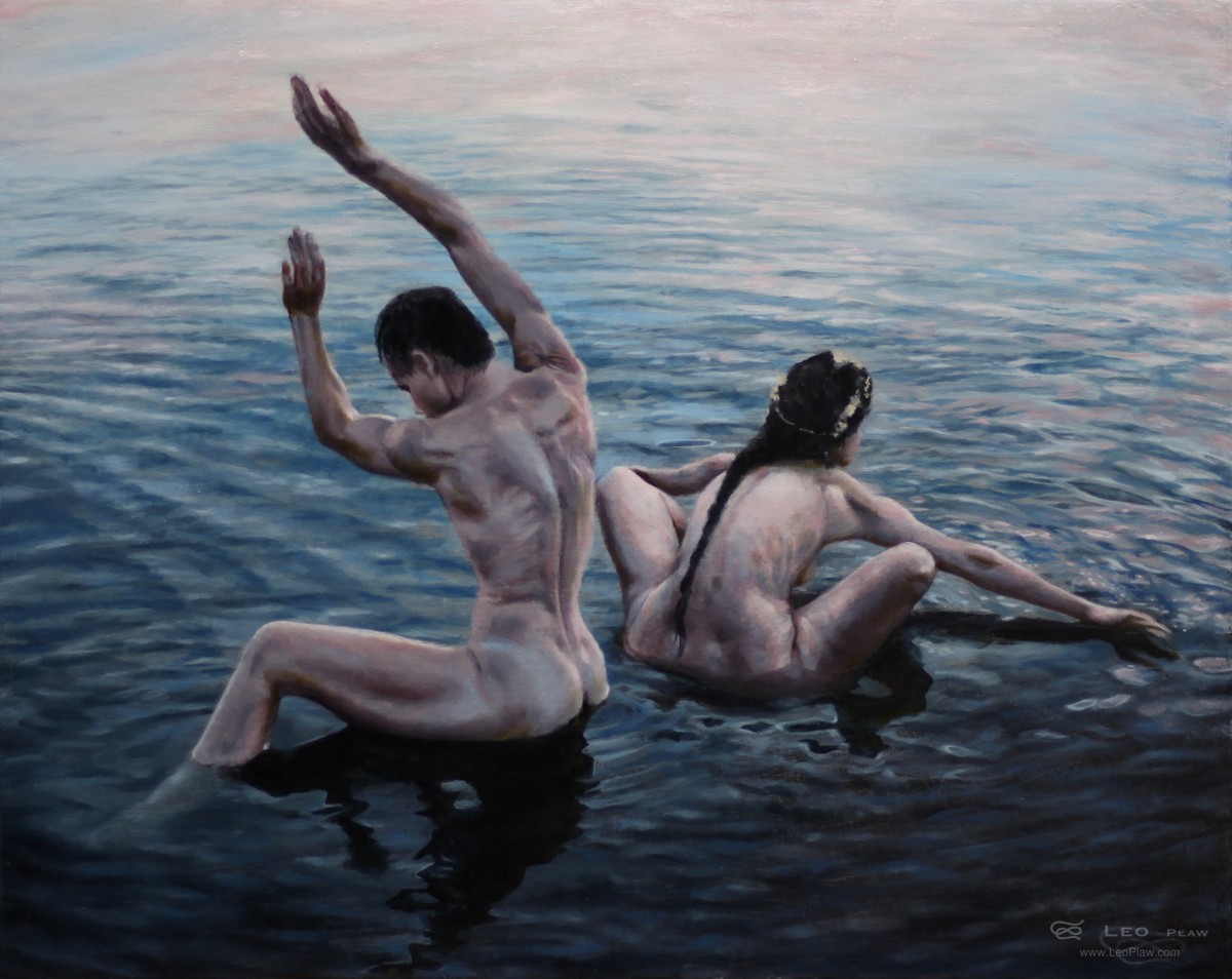 "Bathers", Leo Plaw, 50x40cm, oil on canvas