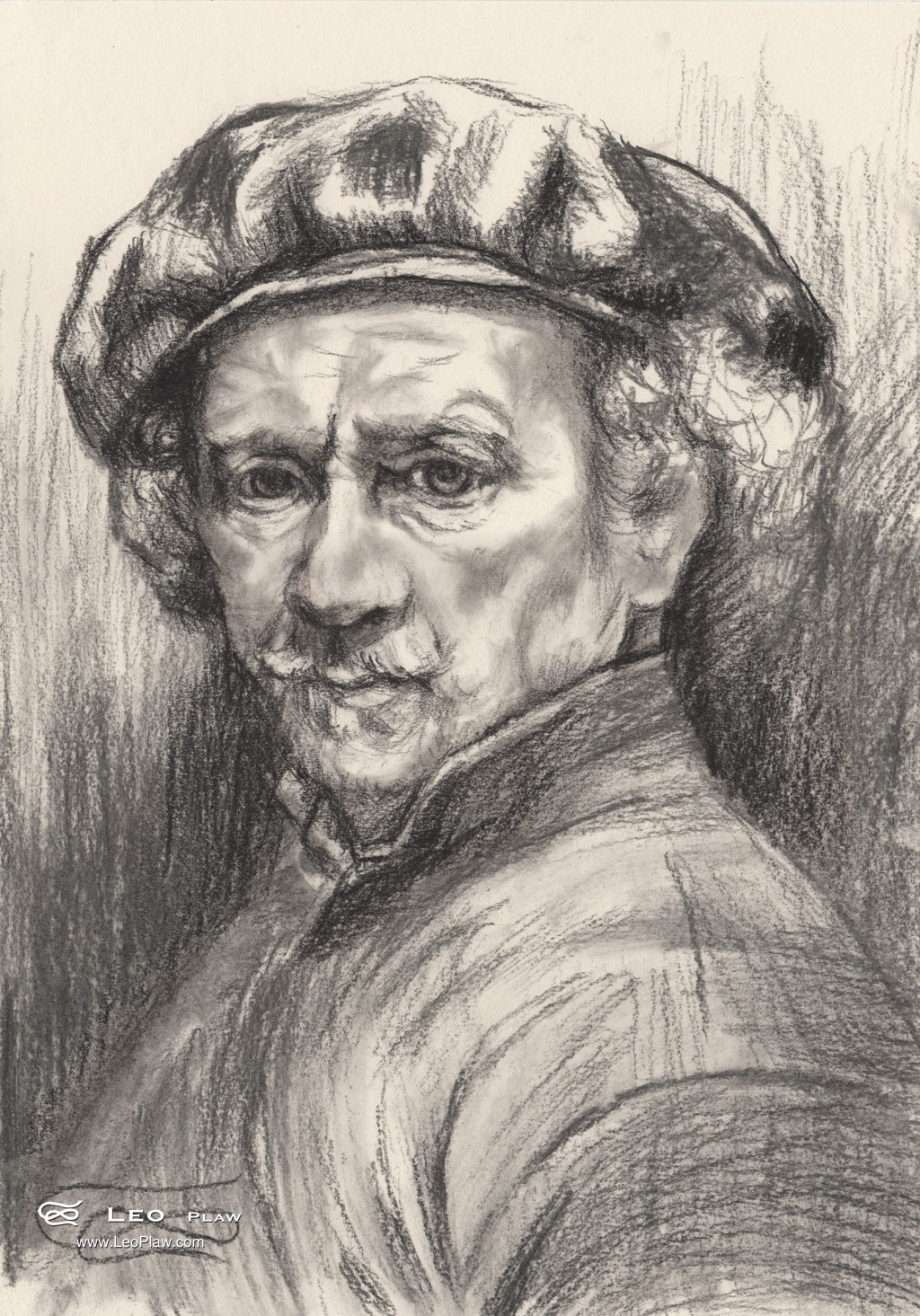 "Rembrandt", Leo Plaw, 24x34cm, pencil and charcoal on paper