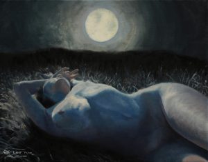 "Moonbathing", Leo Plaw, 30 x 24cm, oil on canvas