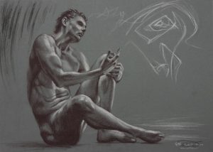 Figure 17, Leo Plaw.34 x 24cm, pastel pencil on coloured paper 300gsm