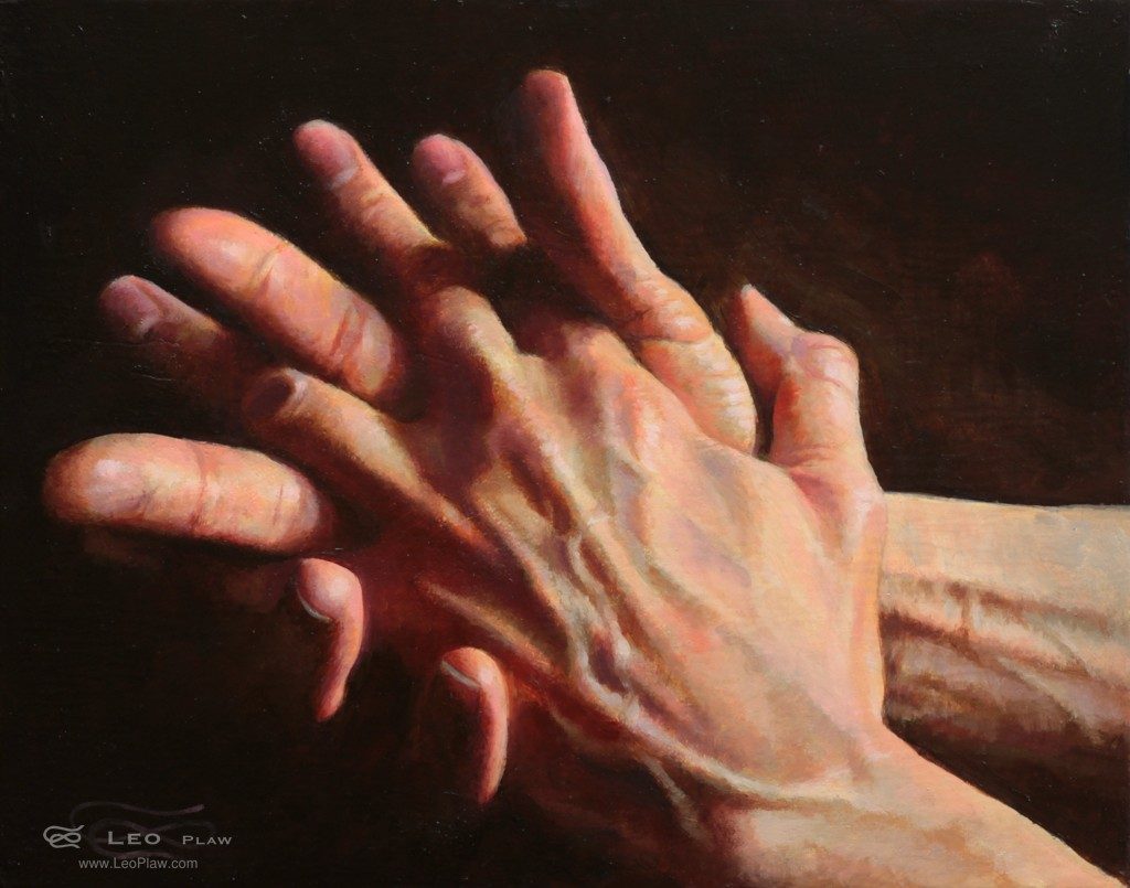 "Hands 04", Leo Plaw, 30 x 24cm, oil on canvas