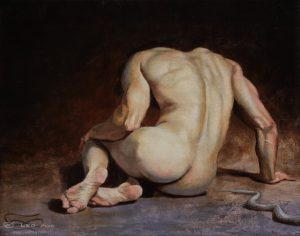 "Unforeseen Danger", Leo Plaw, 30 x 24cm, oil on canvas