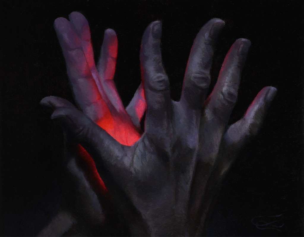 "Hands 39", Leo Plaw, 30 x 24cm, oil on canvas
