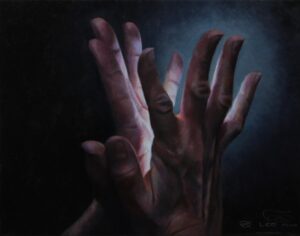 "Touch a Star (Hands 40)", 24 x 30cm, oil on canvas